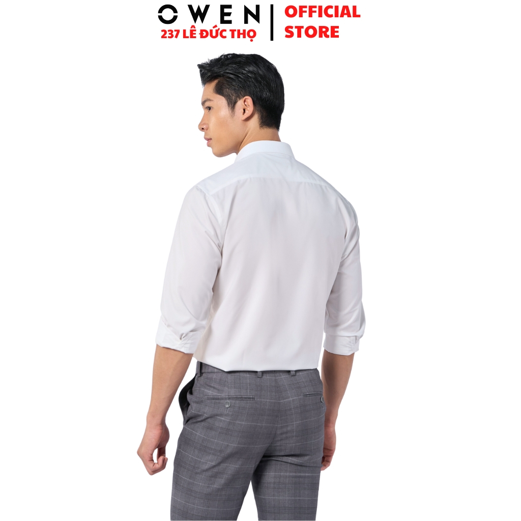 Áo sơ mi trắng trơn nam OWEN AS230329D somi công sở dài tay form slim fit tà lượn không túi chất sợi sồi cao cấp mềm mát