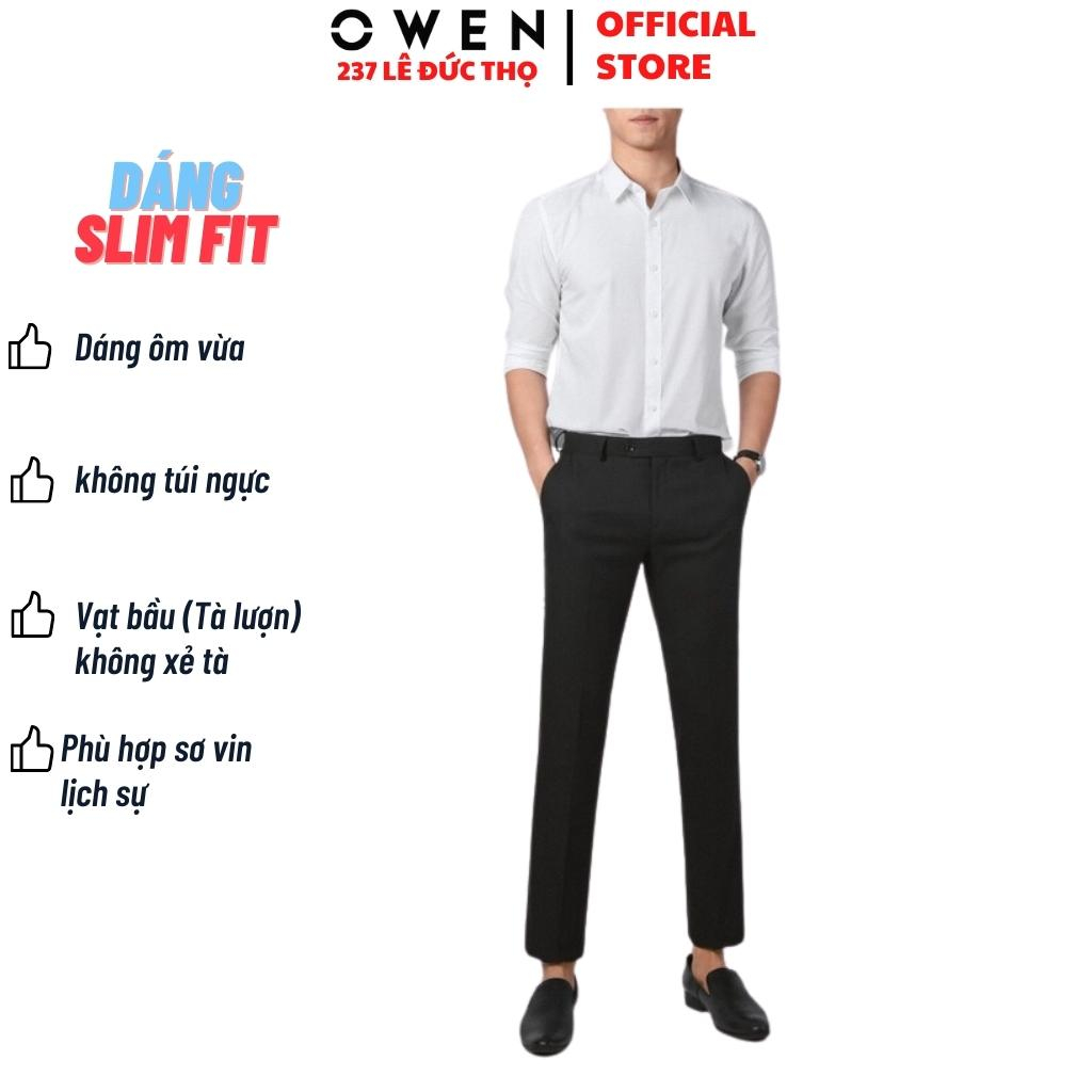 Áo sơ mi trắng trơn nam OWEN AS221196D somi công sở dài tay form slim fit tà lượn không túi chất nano cao cấp nhẹ mát