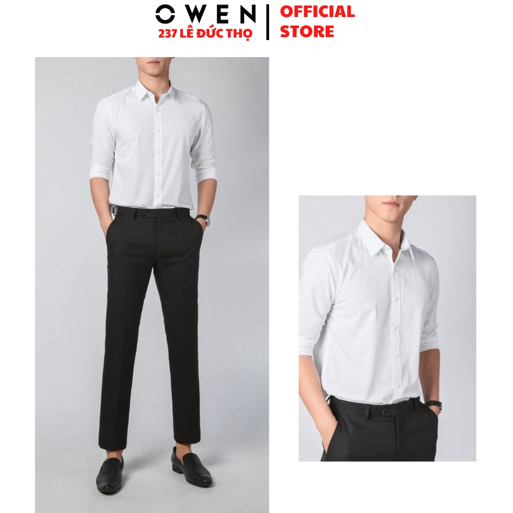 Áo sơ mi trắng trơn nam OWEN AS221196D somi công sở dài tay form slim fit tà lượn không túi chất nano cao cấp nhẹ mát