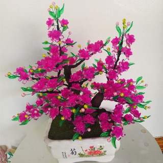 Set vật liệu làm hoa mai đào đón Tết, gốc bonsai Phu thê 2 nhánh, hoa Handmade trang trí nhà cửa đón tết S0282