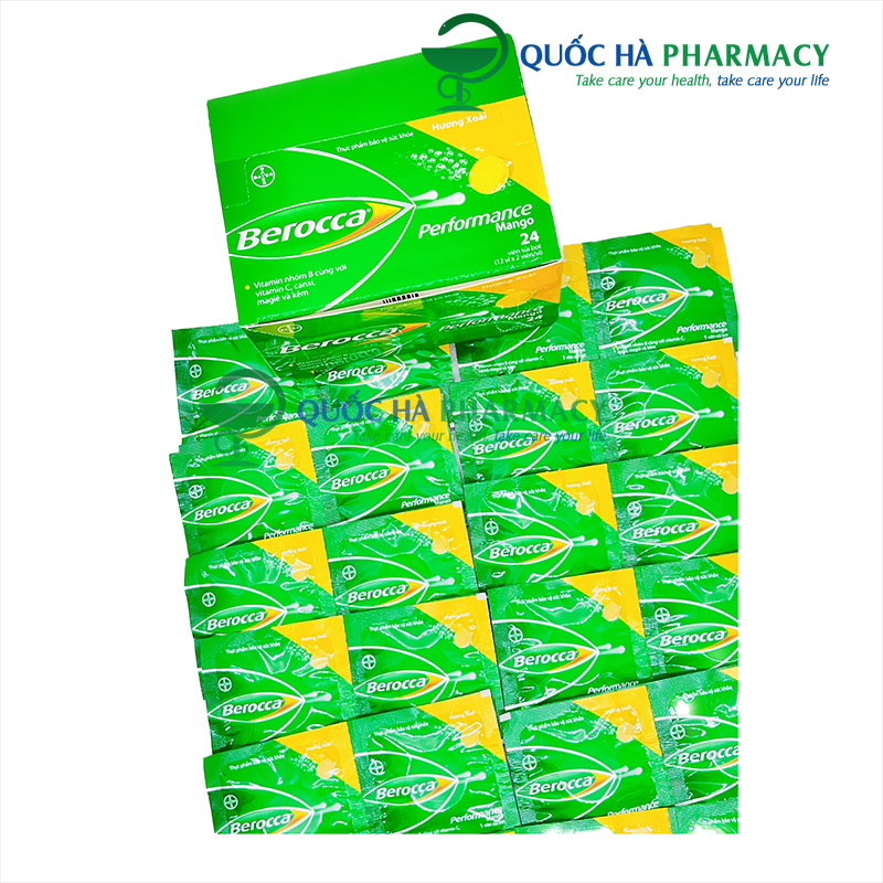 Viên sủi Berocca gói 1 viên - hộp 24 viên - HD: 11/23 Vị xoài - Quốc Hà Pharmacy