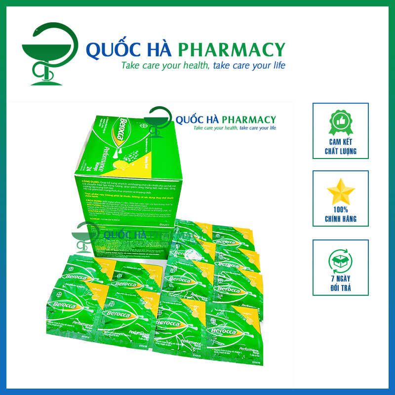 Viên sủi Berocca gói 1 viên - hộp 24 viên - HD: 11/23 Vị xoài - Quốc Hà Pharmacy