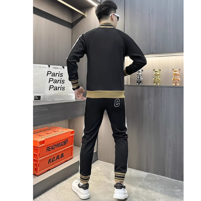 Quần áo thu đông nam, Bộ nỉ nam, Bộ thể thao nam thu đông bộ logo thêu chữ C