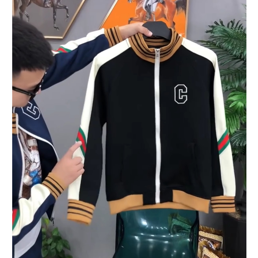 Quần áo thu đông nam, Bộ nỉ nam, Bộ thể thao nam thu đông bộ logo thêu chữ C