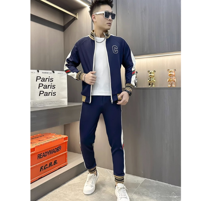 Quần áo thu đông nam, Bộ nỉ nam, Bộ thể thao nam thu đông bộ logo thêu chữ C