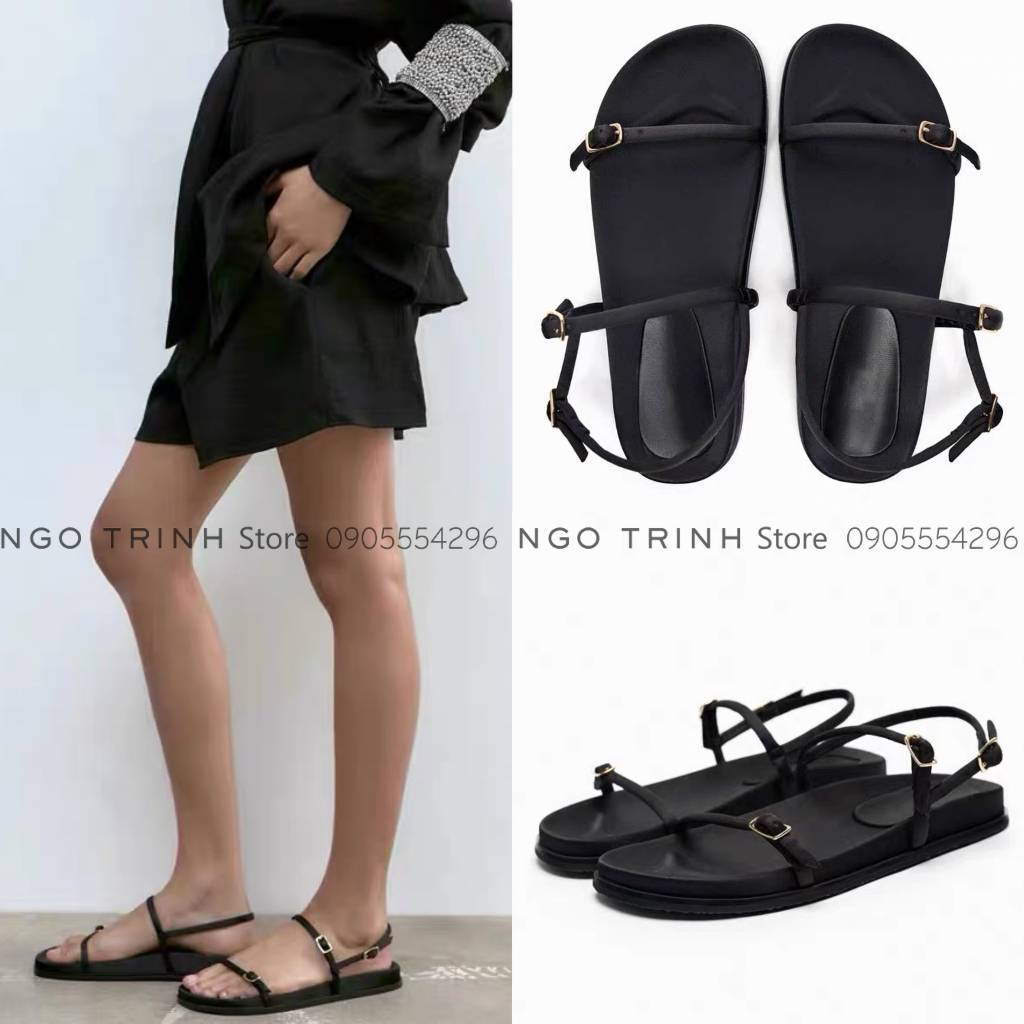Giày zara xuất xịn sandal quai ngang đế bằng cá tính Fullbox