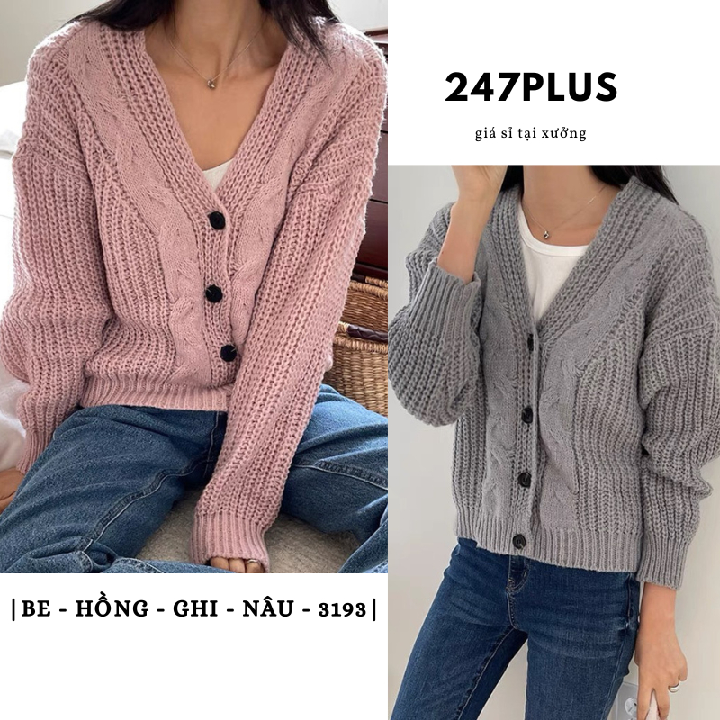 Áo len cadigan cúc đen freesize 3 màu be hồng ghi 247plus - Aocadigan4353_P0K19