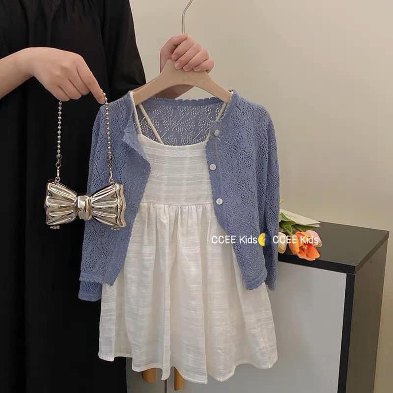 Set váy 2dây phối áo khoác cadigan cho bé gái