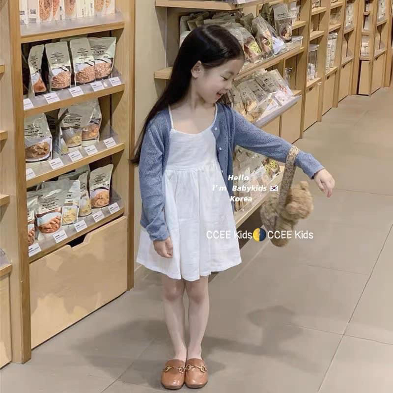 Set váy 2dây phối áo khoác cadigan cho bé gái