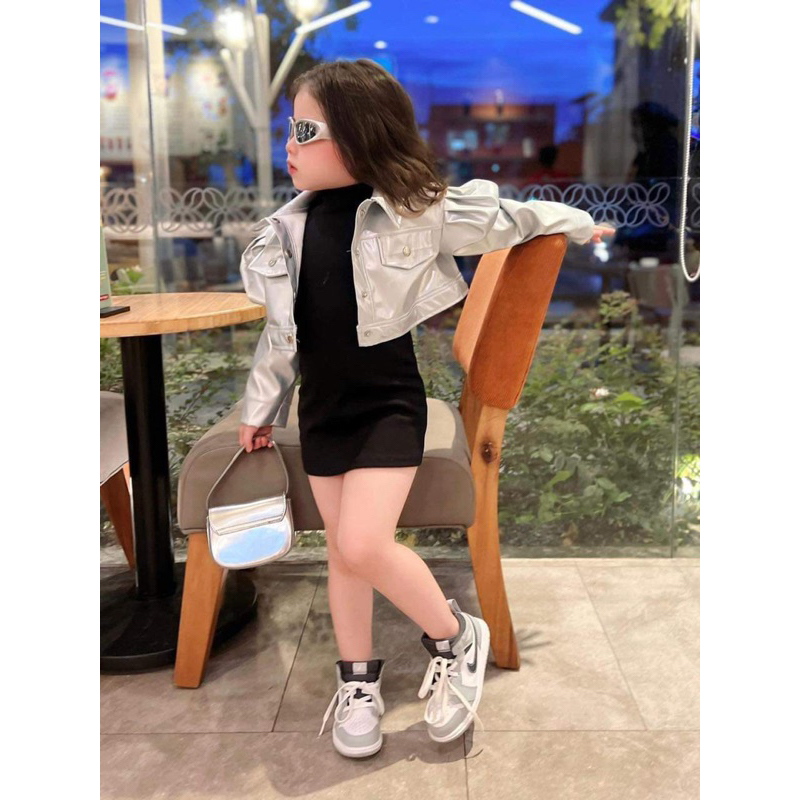 Set váy body kèm áo khoác da cho bé gái