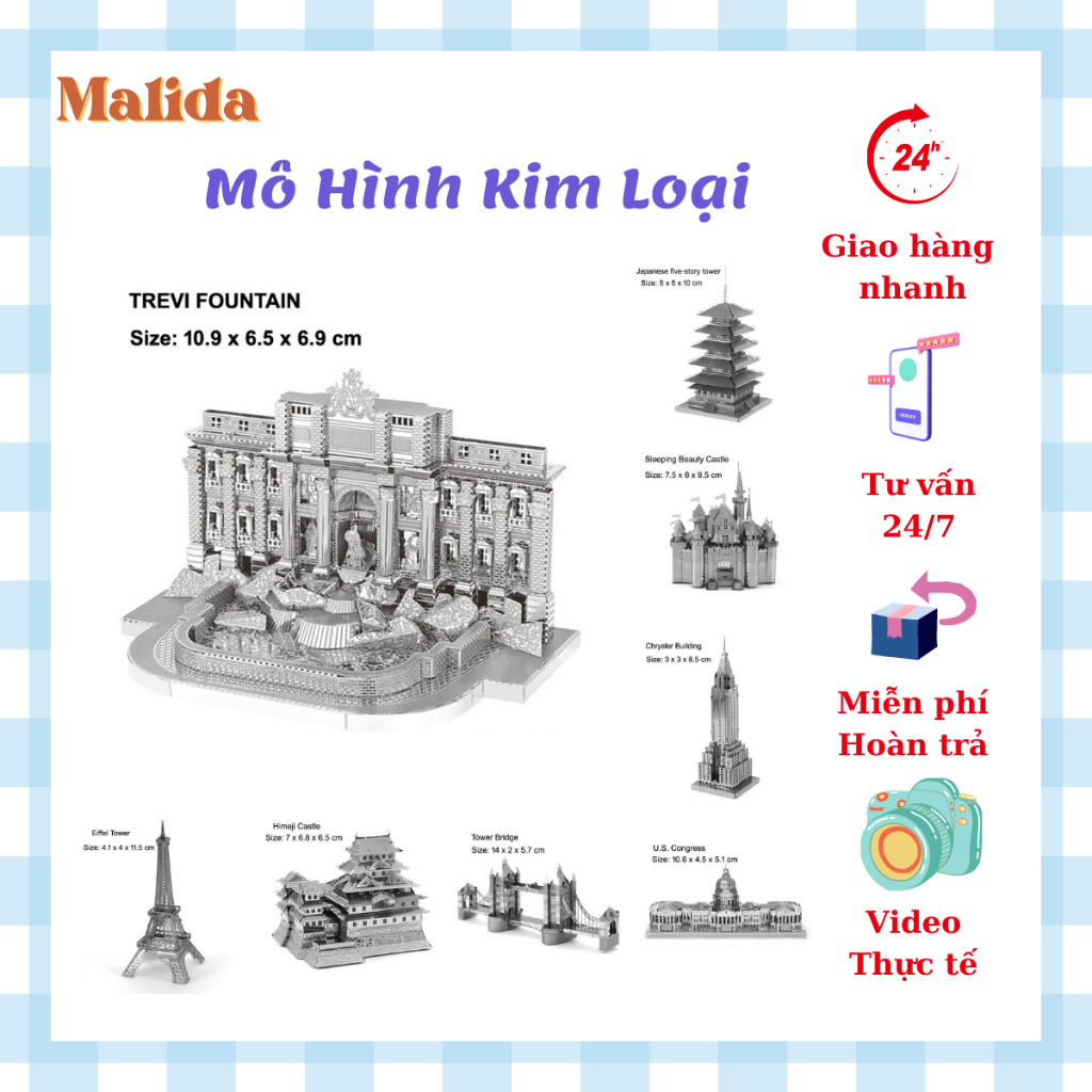 EE Mô hình xếp hình kim loại 3D mô hình công trình kiến trúc tháp tháp eiffel, đồng hồ big ben, cầu luôn đôn, nhà trắng…