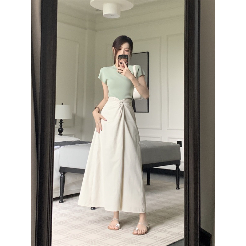 (CÓ SIZE LỚN S->2XL)CHÂN VÁY DÀI XOẮN EO,CHÂN VÁY DÀI CÔNG SỞ VINTAGE,ÁO THUN TRƠN ÔM BODY CỔ TRÒN,CHÂN VÁY DÀI QUA GỐI