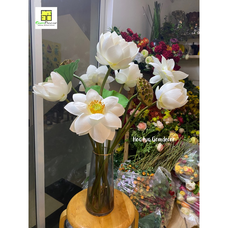 Hoa sen giả hoa sen lụa đẹp siêu cao cấp đẹp tự nhiên như thật bông sen giả