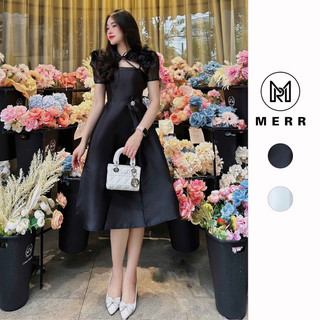 [Ms2048] Đầm Tafta Cổ Vuông Dây Xích Đính Đá Ảnh Thật | MERRCHUYENVAY