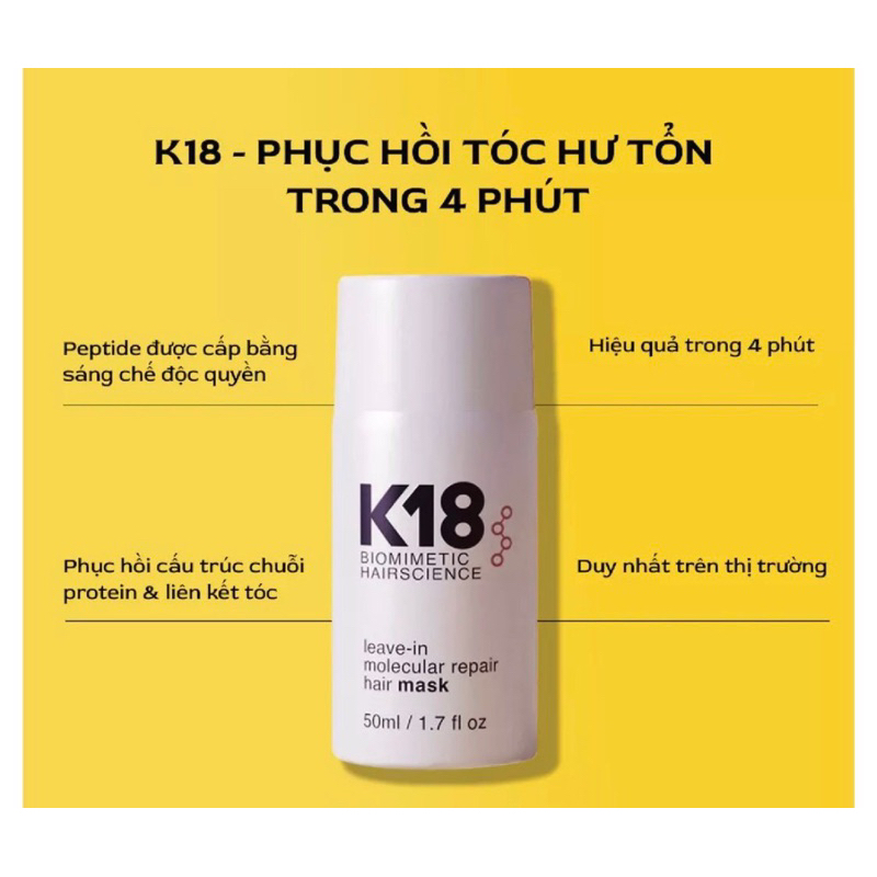 K18 biomimetic hairscience mặt nạ trám lại liên kết tóc đứt gãy