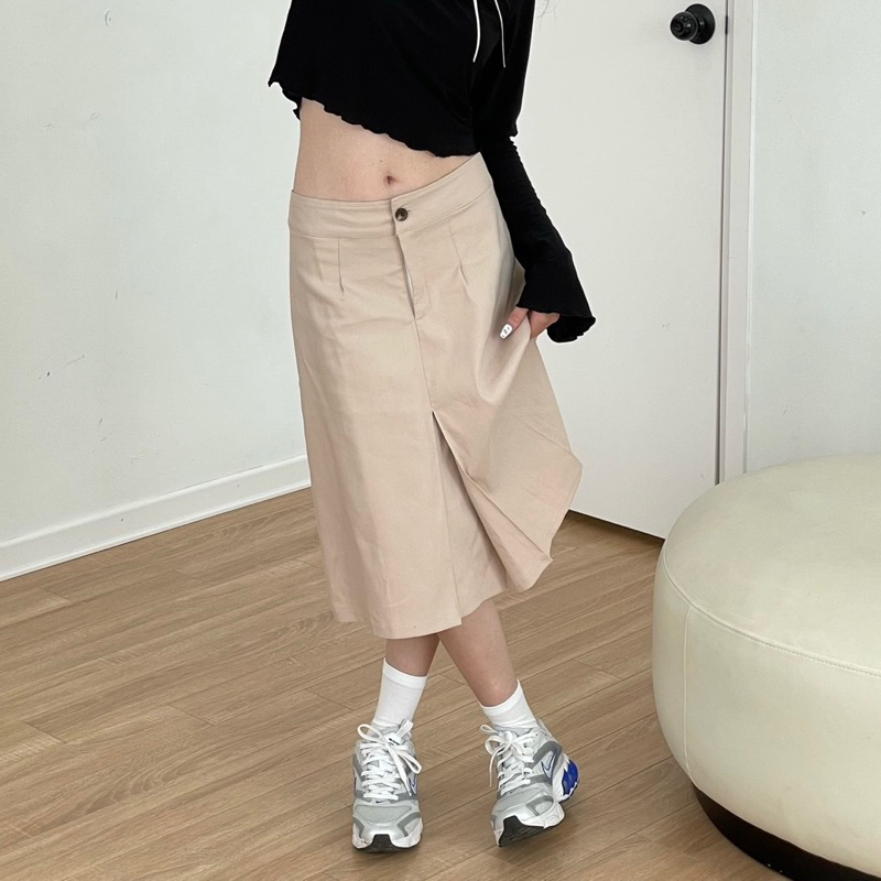 Low waist pleated midi skirt - chân váy lửng cạp trễ