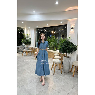 váy đầm sơ mi xoè maxi .