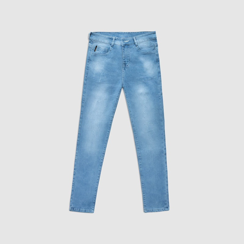 Quần Jeans Dài Nam Lb Màu Xanh Rách Đắp Gối Màu Xanh Jean Phom Body Dnbb5158