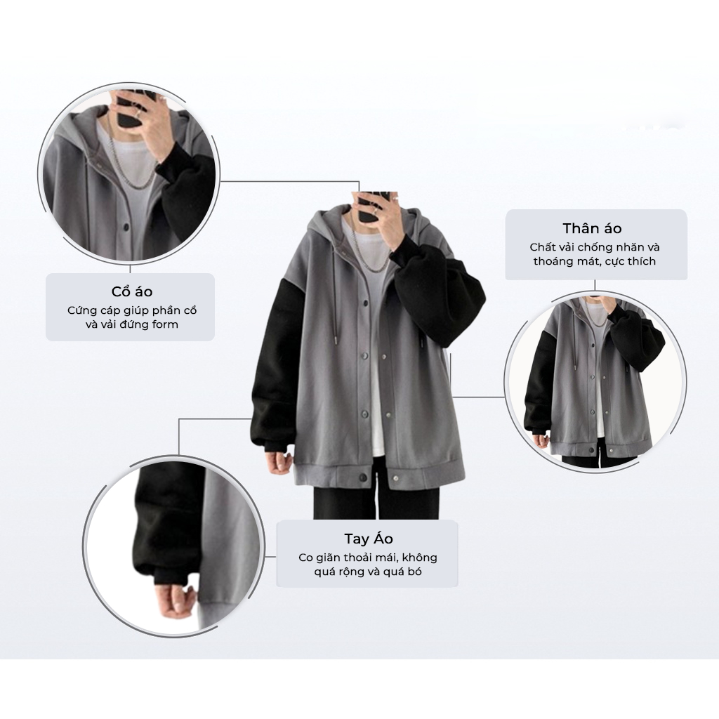 Áo Khoác Nỉ Bông Nam, Nữ Basic Unisex Nỉ From Rộng Màu Đen Xám HDBN750 Hoodie