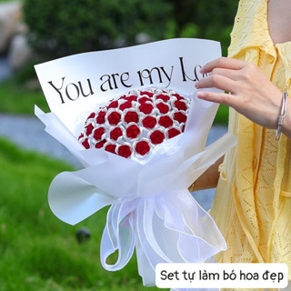 Set vật liệu tự làm bó hoa hồng 33-52 bông quà tặng handmade quà tặng đẹp S0066 bó hoa DIY TẶNG ĐÈN + THIỆP