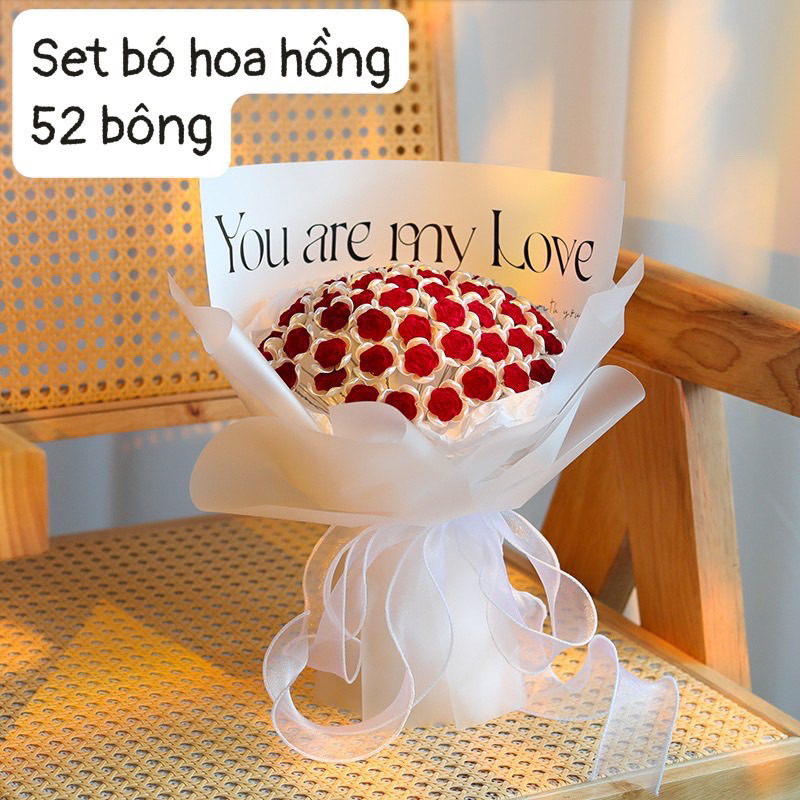 TẶNG ĐÈN Set vật liệu tự làm bó hoa hồng 33 bông 52 bông làm quà tặng hoa trang trí handmade quà tặng đẹp