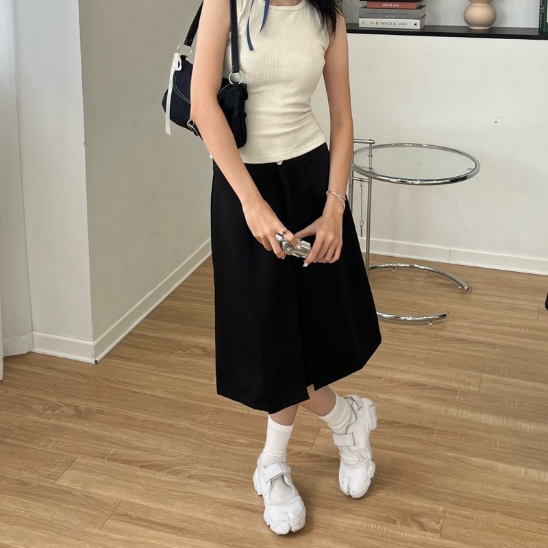 Low waist pleated midi skirt - chân váy lửng cạp trễ
