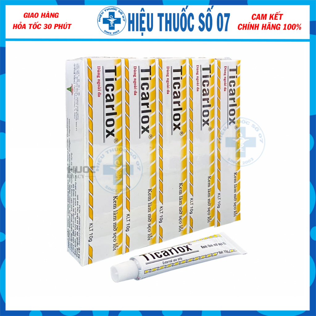 Kem mờ sẹo lồi Ticarlox 10g -  Làm mờ dần vết sẹo và thâm trên da
