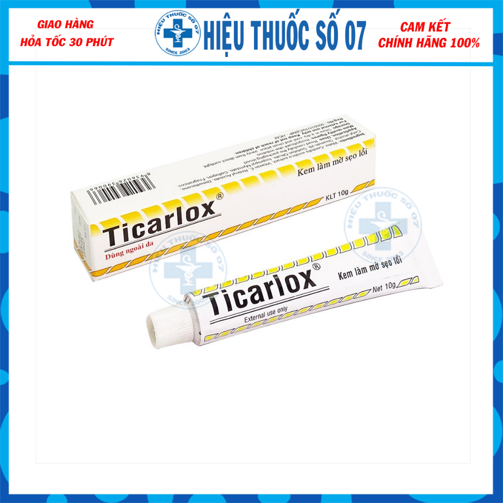 Kem mờ sẹo lồi Ticarlox 10g -  Làm mờ dần vết sẹo và thâm trên da