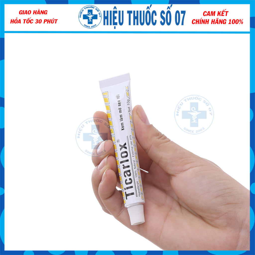 Kem làm mờ sẹo lồi Ticarlox 10g làm mờ sẹo và thâm trên da