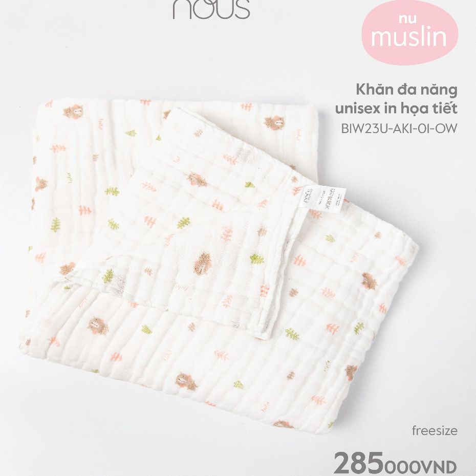 Khăn tắm Musilin 6 lớp Nous kt 110 x 110 cm