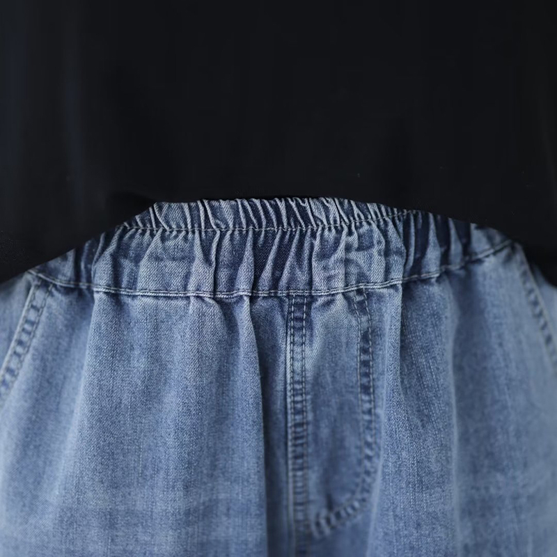 Quần baggy denim lưng thun rống đứng kiểu rách dải màu - NU8819