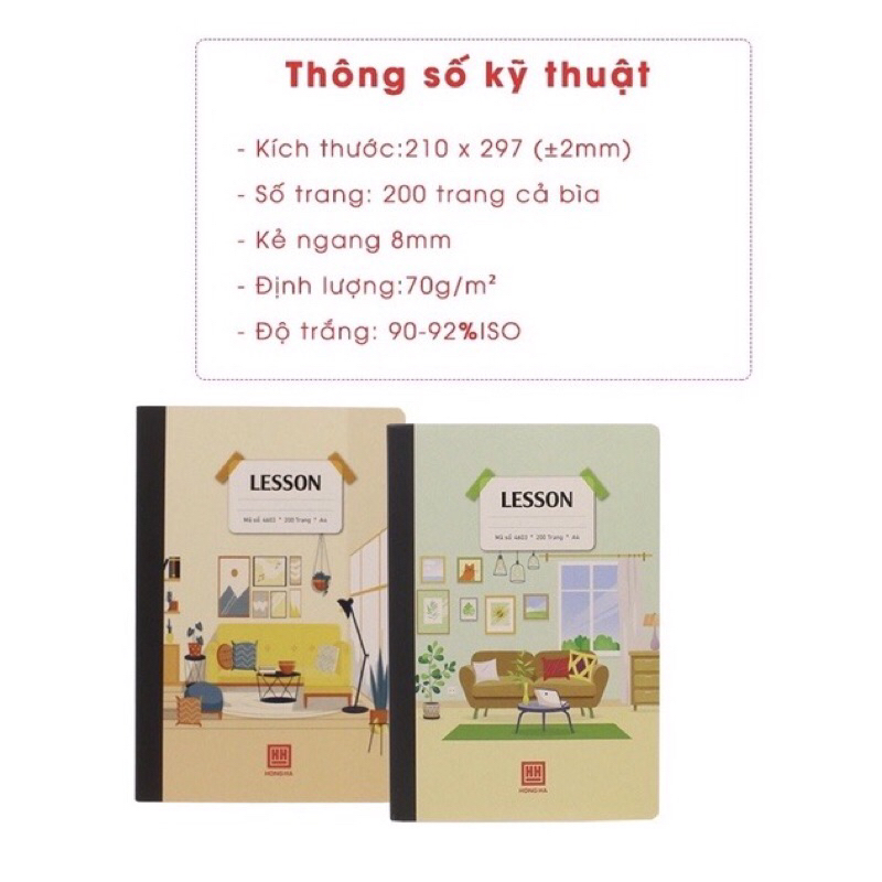 Sỏ bìa bồi A4 Lesson 200/300/400 trang Hồng Hà dòng kẻ ngang_Giấy dày