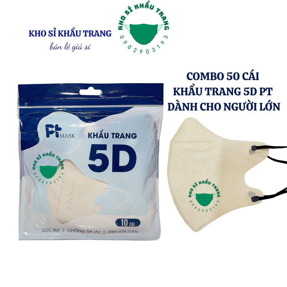 Combo 50 cái khẩu trang 5D PTmask màu hot trend