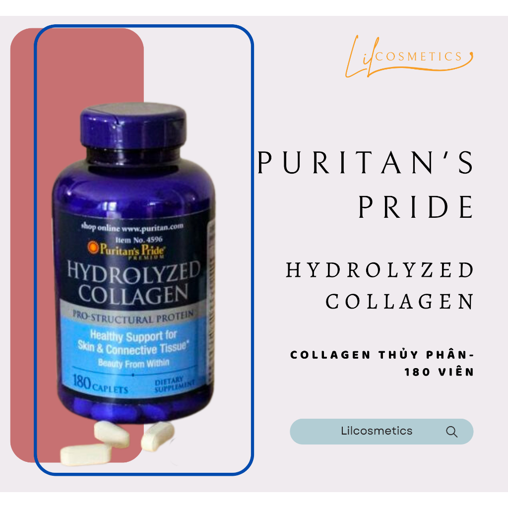 Collagen thủy phân giúp trắng da căng mịn, mờ nám Hydrolyzed Collagen Puritan's Pride 180 viên