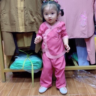Đồ lam đi chùa mẫu tim phối bé