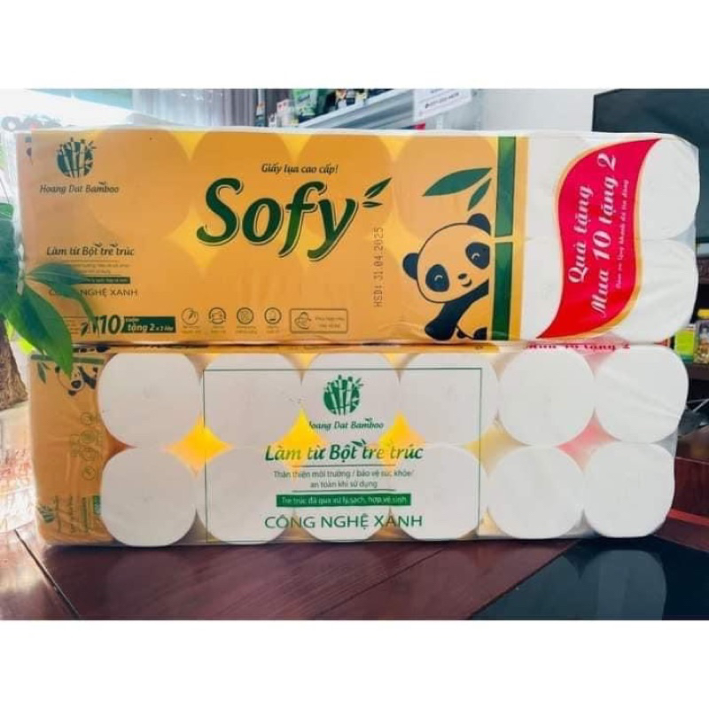 (Tặng kèm khăn giấy rút) Giấy vệ sinh Sofy gấu trúc 12 cuộn 3 lớp siêu dai mịn