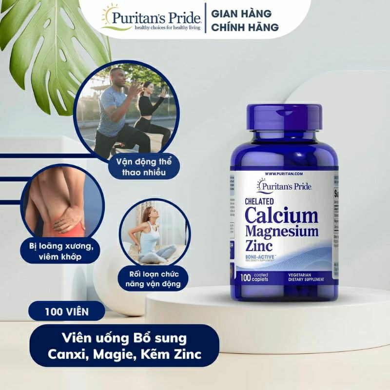 Viên uống tăng sức đề kháng, chiều cao Calcium magnesium zinc Puritan's Pride