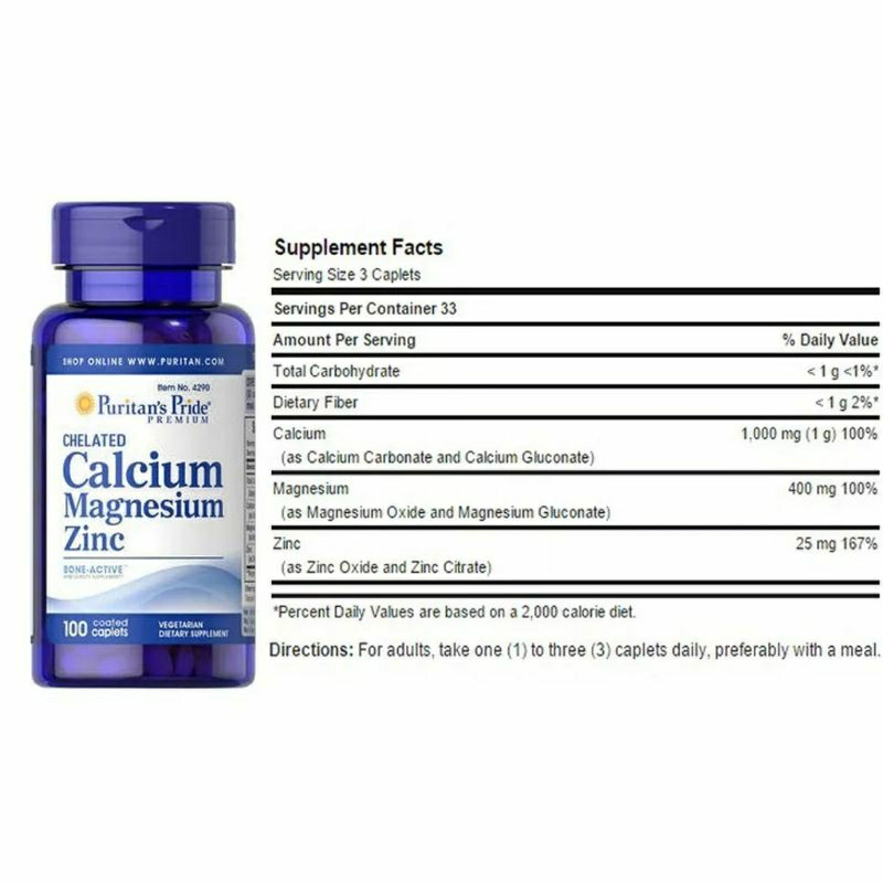 Viên uống tăng sức đề kháng, chiều cao Calcium magnesium zinc Puritan's Pride