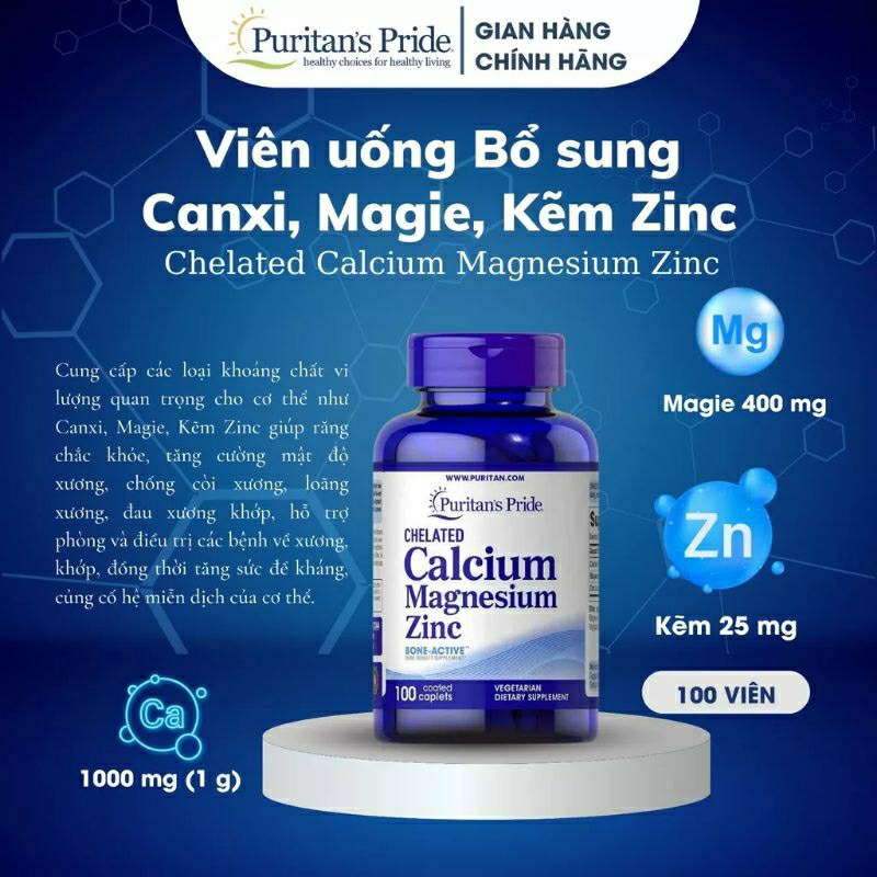 Viên uống tăng sức đề kháng, chiều cao Calcium magnesium zinc Puritan's Pride