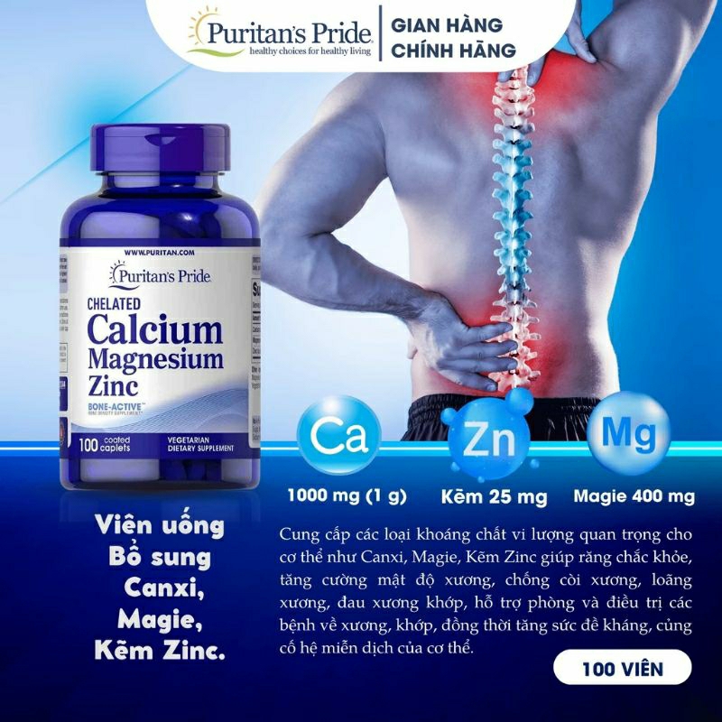 Viên uống tăng sức đề kháng, chiều cao Calcium magnesium zinc Puritan's Pride