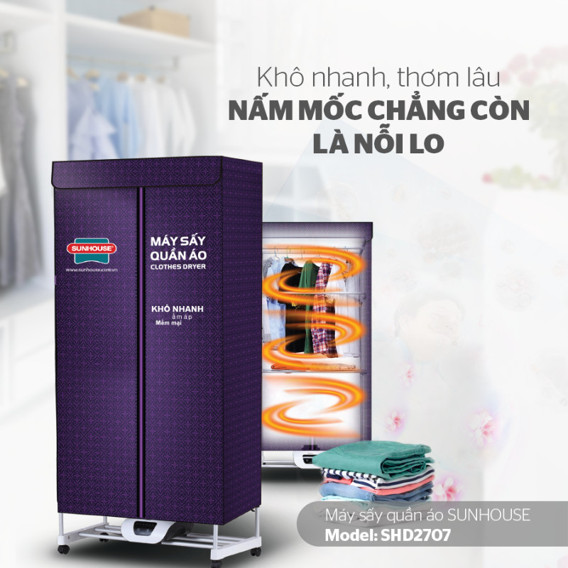 Tủ sấy quần áo Sunhouse SHD2707, Hàng chính hãng bảo hành 12 tháng