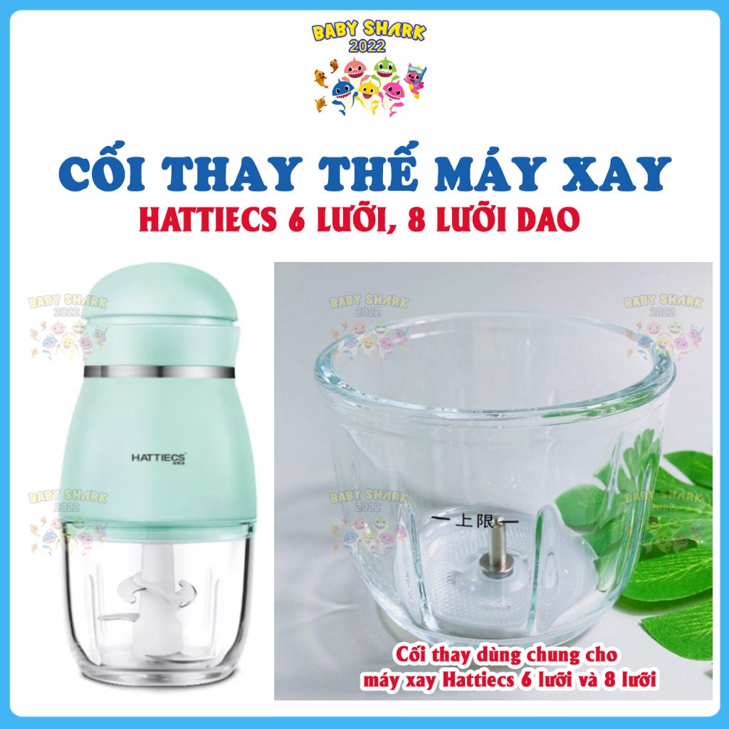 Cối Thủy Tinh Thay Thế Máy Xay Hattiecs 0.3L 6 Lưỡi Dao, 8 Lưỡi Dao