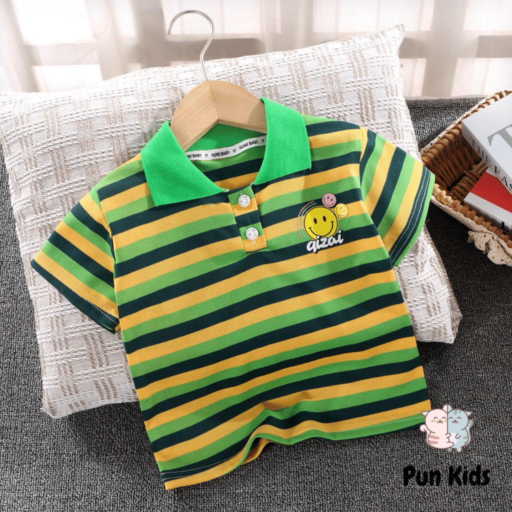Áo Polo họa tiết mặt cười phong cách hàn quốc cho bé trai từ 9 - 25kg