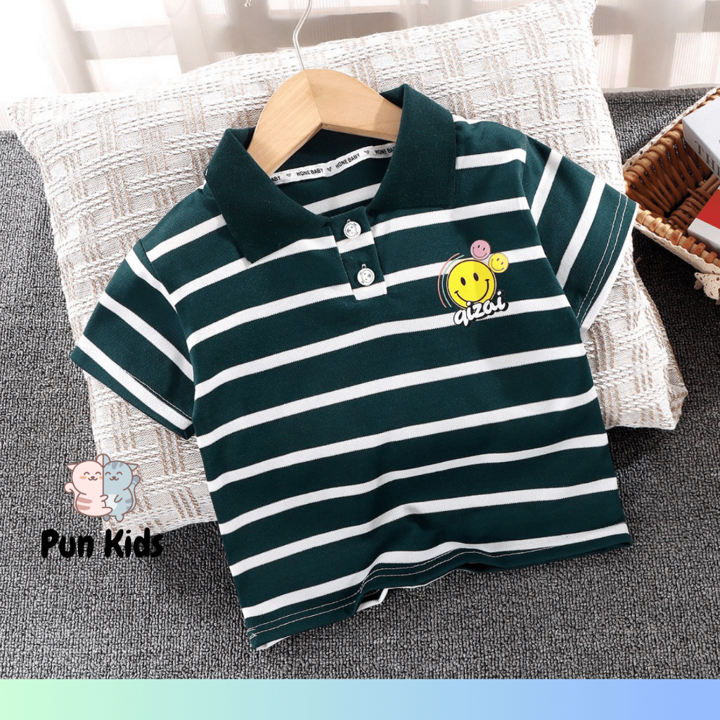 Áo Polo họa tiết mặt cười phong cách hàn quốc cho bé trai từ 9 - 25kg