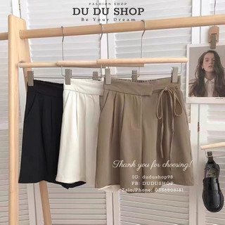 Quần short nữ cạp cao ống rộng, quần đùi lửng chất ruby thoáng mát thắt nơ-dd28