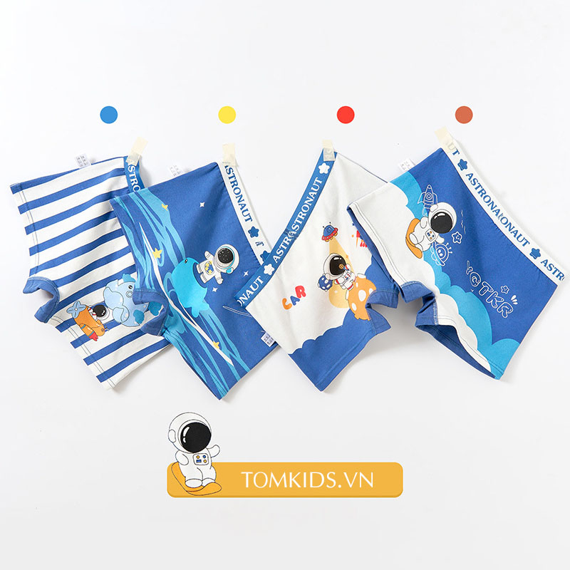 Set 4 Quần chip đùi cho bé trai 10-40kg mẫu phi hành gia hàng chất cotton kháng khuẩn