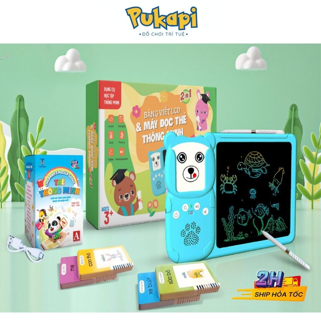 Máy Đọc Thẻ Flashcard Kèm Bảng Tự Xóa Cho Bé, Đồ Chơi Giáo Dục Thông Minh, Quà Tặng Bé PUKAPI