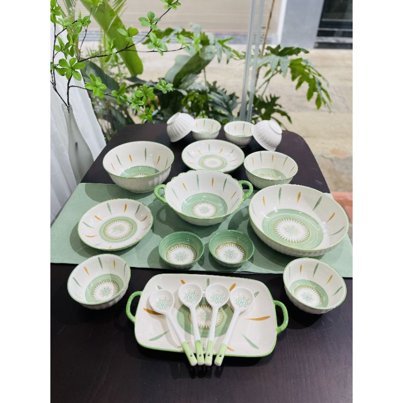 Set bát đĩa thổ cẩm xanh tách lẻ món