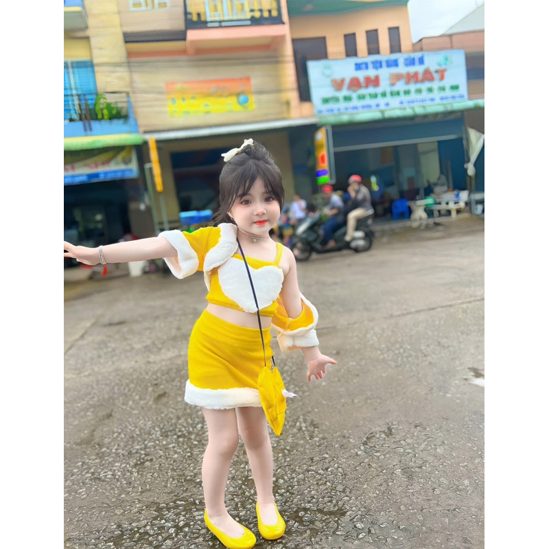 Sét chân váy + áo 2 dây + áo khoác kèm túi cho bé gái
