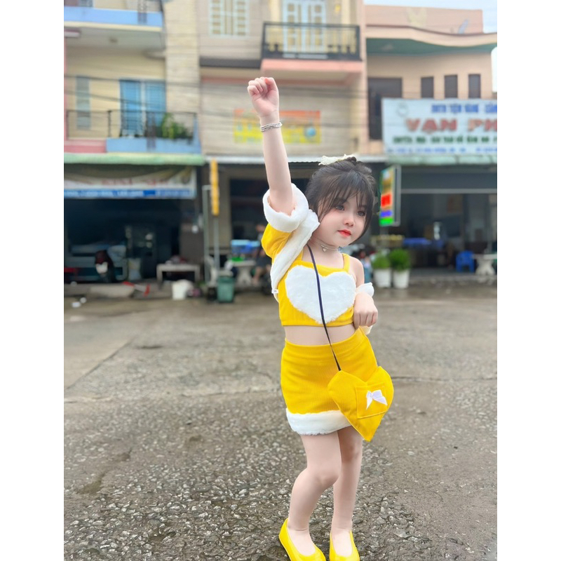 Sét chân váy + áo 2 dây + áo khoác kèm túi cho bé gái